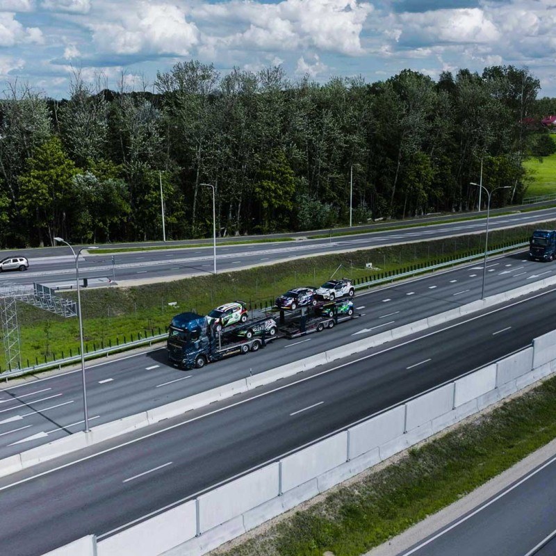 WRC Tet Rally Latvia 2024 sports cars transported by Kurbads